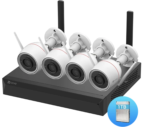 ערכת 4 מצלמות צינור Wi-Fi באיכות 4MP עם NVR כולל דיסק 1 טרה Ezviz